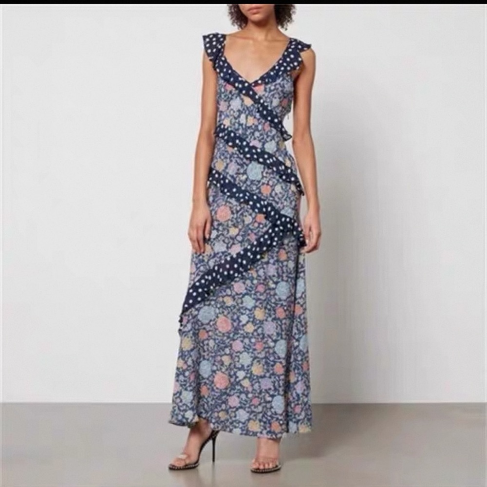 Rixo Gail Floral Ruffle Maxi Dress, M